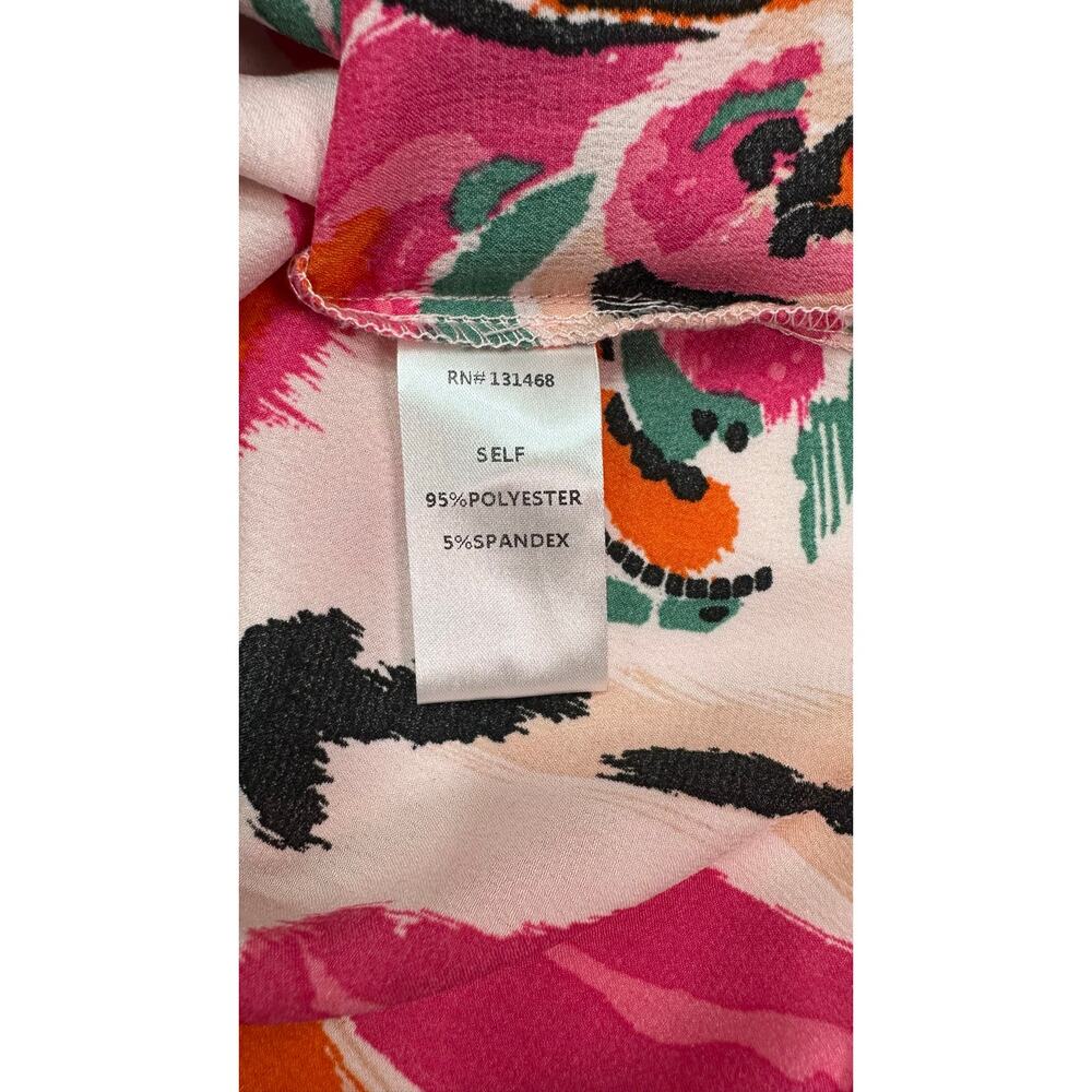 Fate Abstract Paisley Satin Button Down Blouse Pink Green Orange Size Medium - Picture 10 of 10